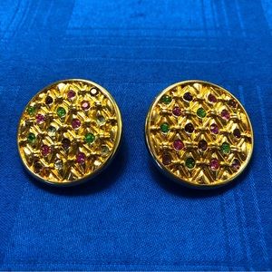 Swarovski Gold Tone Multi-Colored Crystal Clip On Earrings